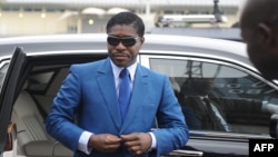 Teodoro Nguema Obiang Mongue, vice-président et fils du président de la Guinée équatoriale, arrivé au stade de Malabo pour des cérémonies célébrant son 41ème anniversaire, le 24 juin 2013. 