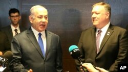 El primer ministro israelí, Benjamin Netanyahu, y el secretario de Estado, de EE.UU., Mike Pompeo, se reunieron en el marco de la conferencia y señalaron que no se puede lograr la paz en Medio Oriente sin enfrentar a Irán en Varsovia, Polonia, el jueves, 14 de febrero de 2019.