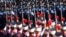 Spanish troops march during the Spanish National Day military parade in Madrid.