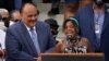 Yolanda Renee King, granddaughter of Martin Luther King Jr., speaks at the March on Washington, Aug. 28, 2020, at the Lincoln Memorial in Washington. At left is her father, Martin Luther King III.