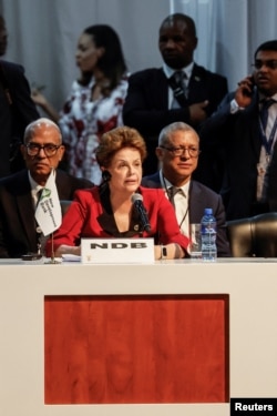 FILE - Former President of Brazil and chair of the New Development Bank Dilma Rousseff attends a meeting during the 2023 BRICS Summit at the Sandton Convention Centre in Johannesburg, South Africa August 24, 2023.