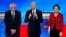Democratic presidential candidates from left, Sen. Bernie Sanders, I-Vt., former Vice President Joe Biden and Sen. Elizabeth Warren, D-Mass., stand on stage Friday, Feb. 7, 2020, before the start of a Democratic presidential primary debate hosted by…