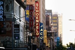 Broadway theaters sit closed during the COVID-19 lockdown in New York, May 13, 2020.