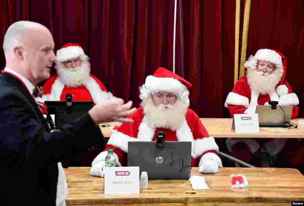 Students take part in a training session at the Ministry of Fun Santa School, as it develops an online app for children to speak with Santa during the Christmas season, Nov. 10, 2020.