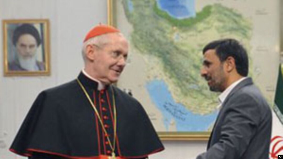 Iranian President Mahmoud Ahmadinejad welcomes Cardinal Jean-Louis Tauran, President of the Pontifical Council for Interreligious Dialogue of Vatican, at the presidency office in Tehran, Iran, 09 Nov 2010