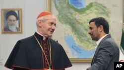 Iranian President Mahmoud Ahmadinejad welcomes Cardinal Jean-Louis Tauran, President of the Pontifical Council for Interreligious Dialogue of Vatican, at the presidency office in Tehran, Iran, 09 Nov 2010