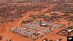 FILE- An aerial view shows a camp of internally displaced people in Djibo, Burkina Faso, May 26, 2022. 