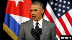 U.S. President Barack Obama delivers a speech at the Gran Teatro in Havana, Cuba, March 22, 2016.