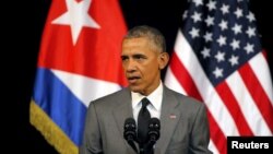 U.S. President Barack Obama delivers a speech at the Gran Teatro in Havana, Cuba, March 22, 2016.