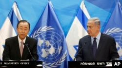 이스라엘을 방문한 반기문 유엔 사무총장이 29일 베냐민 네타냐후 총리와 회담에 이어 공동 기자회견에 참석했다.