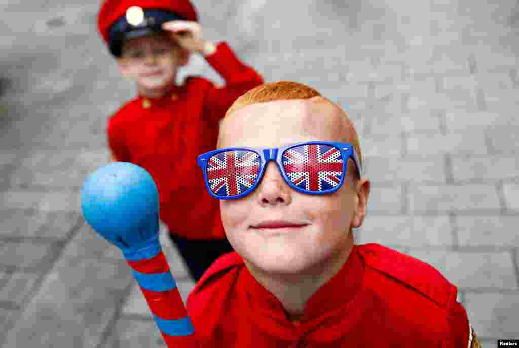 Children take part in unionist Twelfth celebrations in Belfast, Northern Ireland.