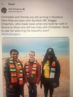 Some of the people who were waiting for President Emmerson Mnangagwa in Glasgow, Scotland. (Photo: Nick Mangwana/Twitter Page)