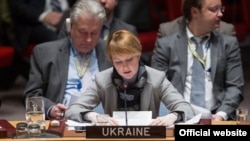 FILE - Deputy Foreign Minister of Ukraine Olena Zerkal speaks at U.N. Headquarters in New York during a Security Council open debate, Jan. 26, 2016 (Source - ukraineun.org). Zerkal insists Kyiv must have a seat at the table in any attempt by Washington and Moscow to settle the conflict in Ukraine's east.