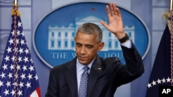 باراک اوباما در آخرین نشست خبری خود در کاخ سفید در مقام ریاست جمهوری آمریکا - چهارشنبه ۲۹ دی ۱۳۹۵ 
