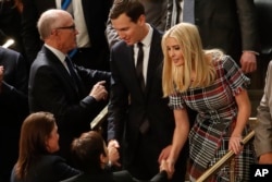 President Donald Trump's son-in-law and daughter Jared Kushner and Ivanka Trump arrive before the State of the Union address to a joint session of Congress on Capitol Hill in Washington, Jan. 30, 2018.