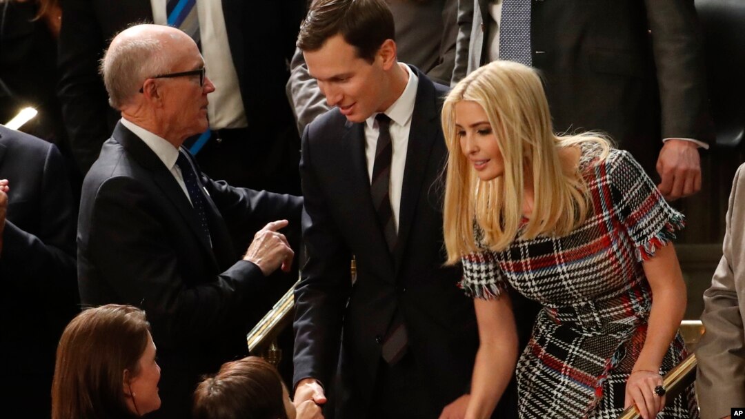 President Donald Trump's son-in-law and daughter Jared Kushner and Ivanka Trump arrive before the State of the Union address to a joint session of Congress on Capitol Hill in Washington, Jan. 30, 2018. 