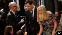 President Donald Trump's son-in-law and daughter Jared Kushner and Ivanka Trump arrive before the State of the Union address to a joint session of Congress on Capitol Hill in Washington, Jan. 30, 2018. 