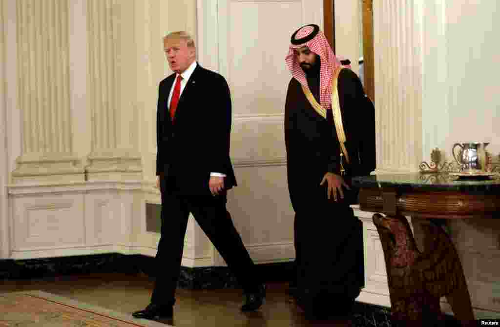 Hotunan ziyarar Ministan tsaro na kasar Saudiya Yarima Muhammad Bin Salman tare da Shugaba Donald Trump a fadar White House, ranar 15 ga watan Maris 2017.