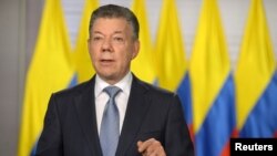 Presiden Kolombia, Juan Manuel Santos di Bogota, Kolombia, 25 Mei 2018. 