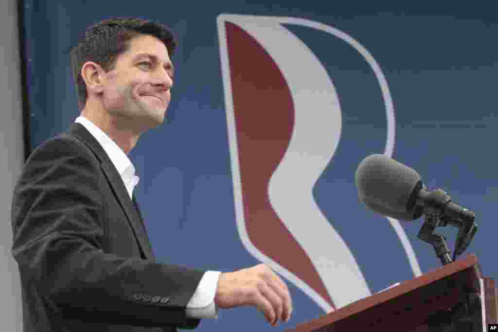 Paul Ryan addresses the crowd, Aug. 11, 2012, during a campaign event with Republican presidential candidate, Mitt Romney, not shown, in Norfolk, Va. 