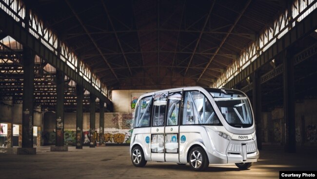 Las Vegas has tested a 12-passenger shuttle bus like this one from French company Navya. Officials hope to deploy more of the buses later this year. (Courtesy: Navya)