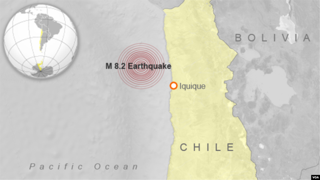 Lokasi gempa di Chile.