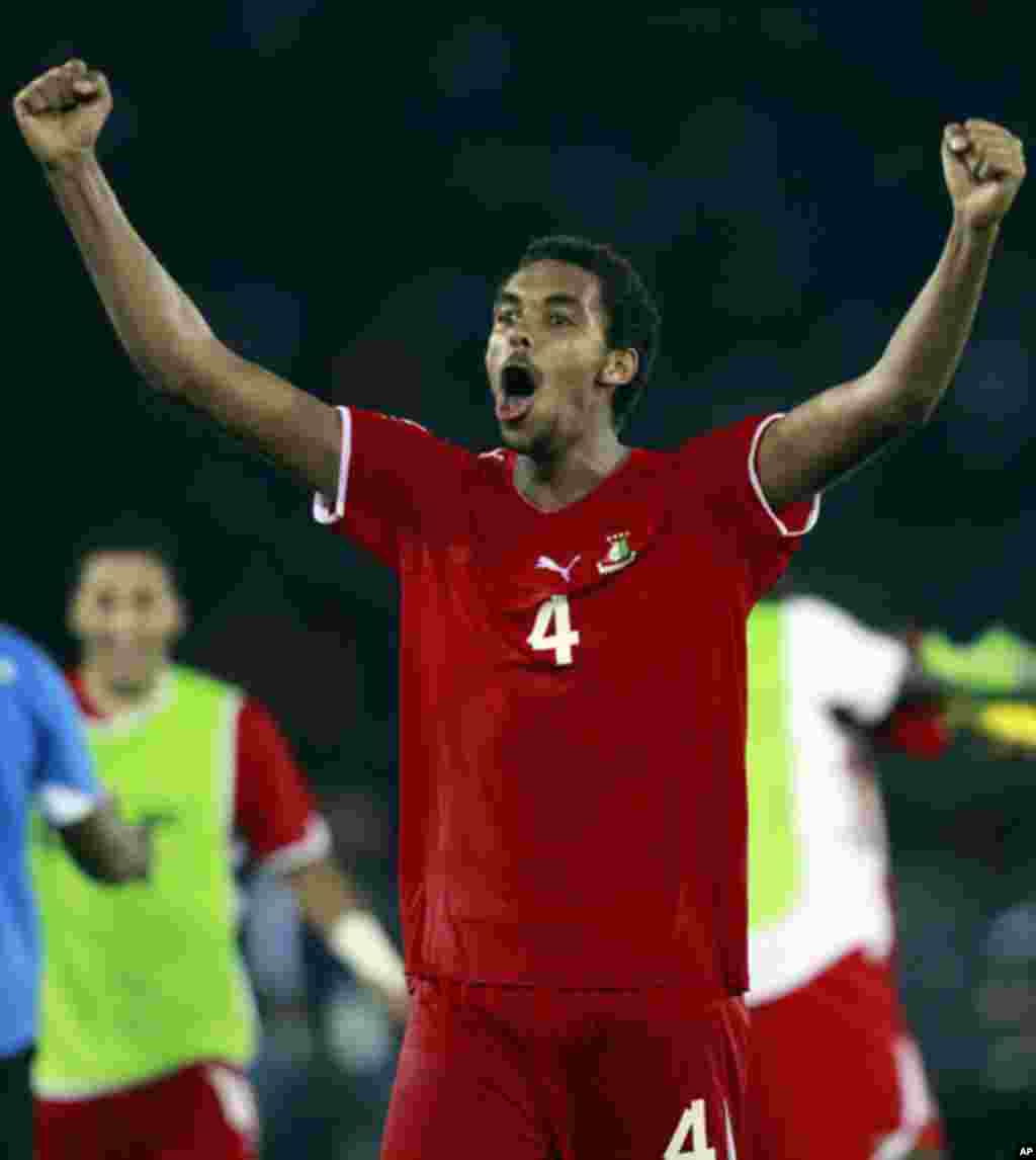 Equatorial Guinea's Rui Da Gracia celebrates after his team won the opening match against Libya in the African Nations Cup soccer tournament at Estadio de Bata "Bata Stadium", in Bata January 21, 2012.