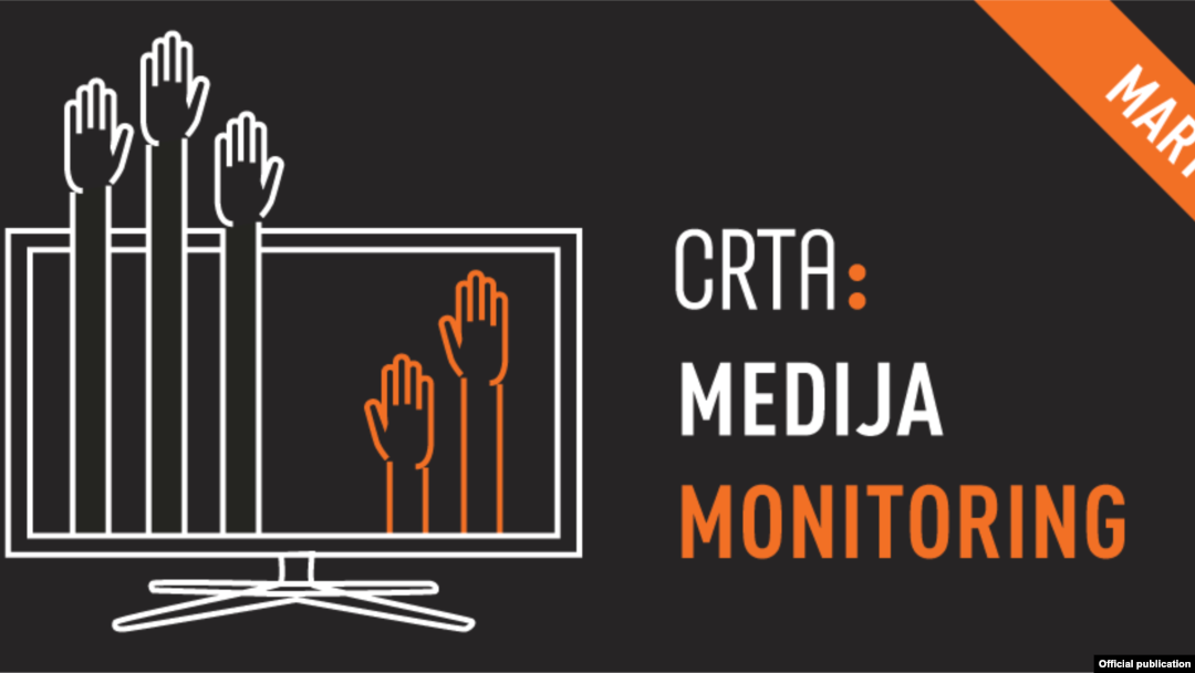 Naslovna grafika Medijskog monitoringa političkog pluralizma u Srbiji, koji je uradila i objavila organizacija CRTA, u Beogradu, 14. aprila 2021. (Grafika: CRTA)