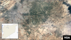 نقشه هوایی دمشق و فرودگاه بین‌المللی آن.