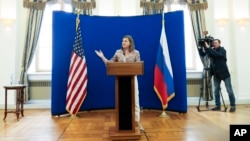 US Assistant Secretary of State Victoria Nuland addresses a press conference at the residence of the US ambassador to Russia in Moscow, May 18, 2015.