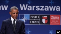 Tổng thống Mỹ Barack Obama tại hội nghị thượng đỉnh NATO, ngày 8 tháng 7 năm 2016.