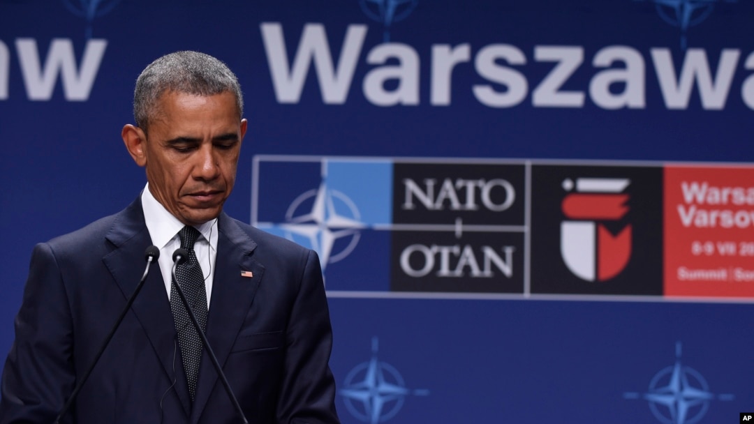 Presiden AS Barack Obama pada acara KTT NATO di Warsawa, Polandia (8/7). 