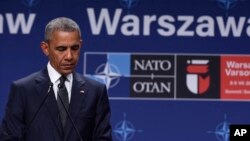 Presiden AS Barack Obama pada acara KTT NATO di Warsawa, Polandia (8/7). 