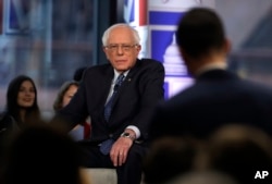 FILE - Sen. Bernie Sanders listens to a question from an audience member during a Fox News town-hall style event, April 15, 2019, in Bethlehem, Pennsylvania.