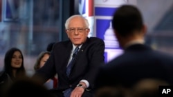 FILE - Sen. Bernie Sanders listens to a question from an audience member during a Fox News event in Bethlehem, Pennsylvania, April 15, 2019.