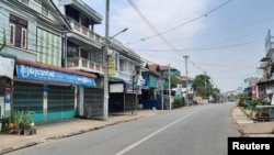 缅甸土瓦市民众反对军事政变举行无声抗议期间空荡荡的街道。（2021年3月24日）