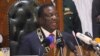 Zimbabwe’s President Emmerson Mnangagwa is seen during his first State of the Nation address on Wednesday during which he vowed to ensure the rule of law, fight corruption, enact laws that attract investors and ensure free and fair elections next year, in Harare, Zimbabwe, Dec. 2017. (S. Mhofu/VOA)