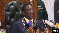 Zimbabwe’s President Emmerson Mnangagwa is seen during his first State of the Nation address on Wednesday during which he vowed to ensure the rule of law, fight corruption, enact laws that attract investors and ensure free and fair elections next year, in