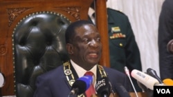 FILE - Zimbabwe’s President Emmerson Mnangagwa is seen during his first State of the Nation address in Harare. (S. Mhofu/VOA)