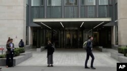 An exterior view shows the main entrance of St Bartholomew's Hospital, in London, one of the hospitals whose computer systems were affected by a cyberattack, May 12, 2017. 