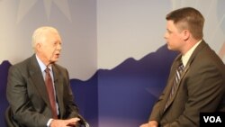 Interviewing Carter at the 2008 Democratic National Convention in Denver, Colorado.