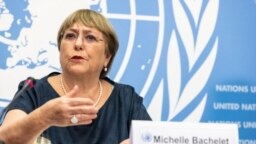 UN High Commissioner for Human Rights Michelle Bachelet attends her final news conference in Geneva