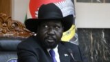 South Sudanese President Salva Kiir attends a press conference on Feb. 15, 2020 in Juba. 