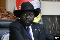 South Sudanese President Salva Kiir attends a press conference on Feb. 15, 2020 in Juba.