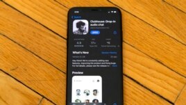 Apple's App Store page for the social media app Clubhouse is displayed on a smartphone screen in Beijing, Tuesday, Feb. 9, 2021.