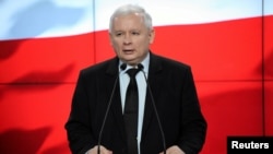 Jaroslaw Kaczynski, leader of Law and Justice (PiS) speaks during news conference in Warsaw, Feb. 28, 2017.