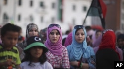 Women gather at Tripoli's main square during a protest against the presence of weapons in the city, Libya, (file photo).
