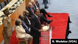 FILE - President Uhuru Kenyatta speaks to the AMCHAM delegation about his administration’s commitment to ending corruption in Kenya.