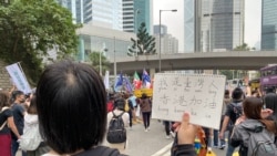 化名T的24歲台灣大學學生到香港參與社福界罷工遊行，認為香港一國兩制已經完全失敗。(美國之音湯惠芸)