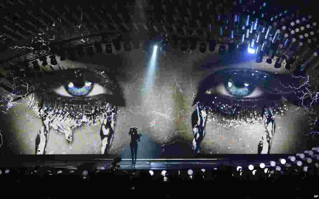 Nina Sublatti, representing Georgia, performs the song &#39;Warrior&#39; during a dress rehearsal for the final of the Eurovision Song Contest in Austria&#39;s capital Vienna.